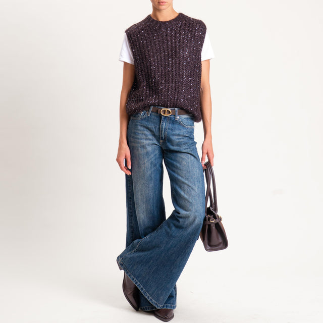 Tensione in-Maglia mohair smanicata con paillette - moro