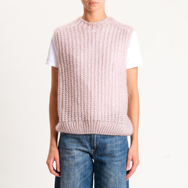 Tensione in-Maglia mohair smanicata con paillette - rosa