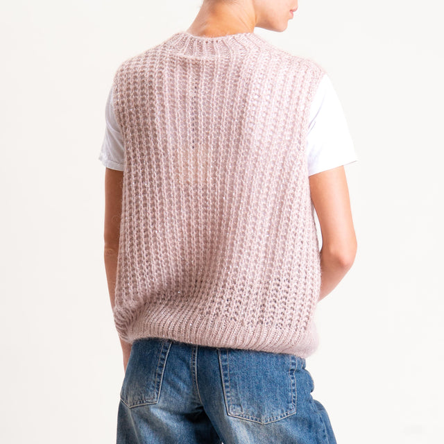 Tensione in-Maglia mohair smanicata con paillette - rosa