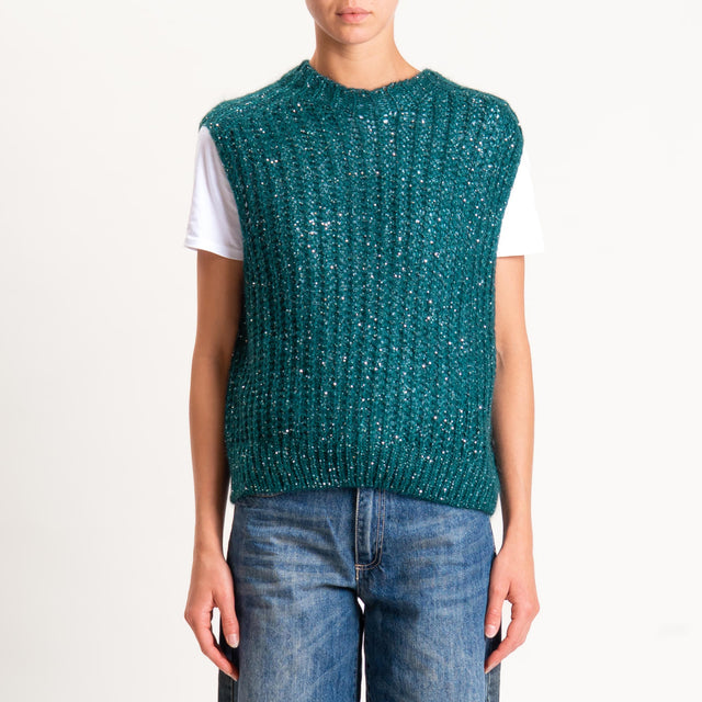 Tensione in-Maglia mohair smanicata con paillette - VERDE