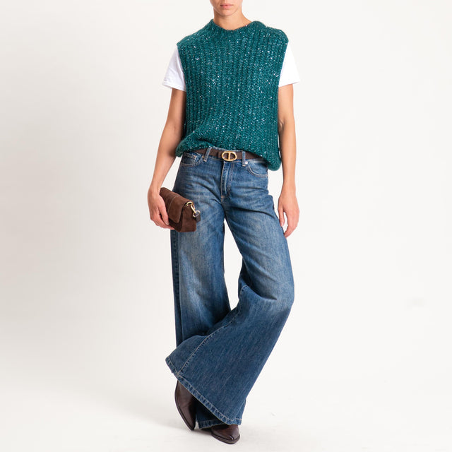 Tensione in-Maglia mohair smanicata con paillette - VERDE