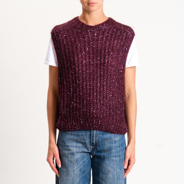 Tensione in-Maglia mohair smanicata con paillette - vino