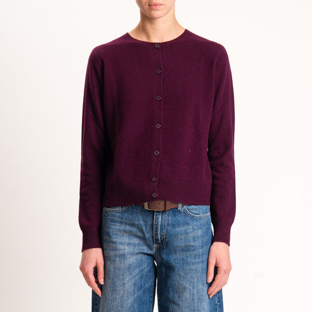 Tensione in-Cardigan 100% lana - vino