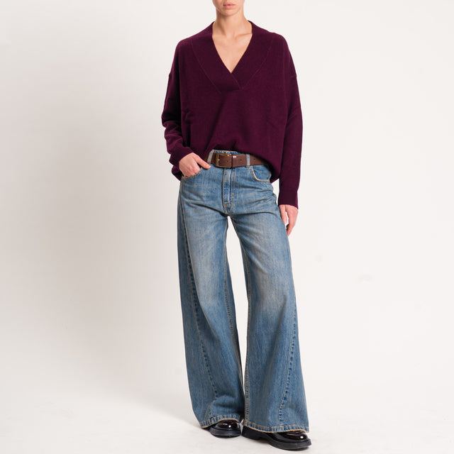 Tensione in-Maglia 100% lana scollo v - vino