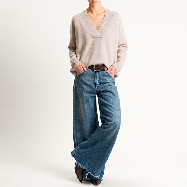 Tensione in-Maglia 100% lana scollo v - beige melange