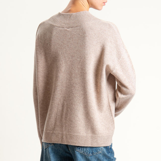 Tensione in-Maglia 100% lana scollo v - beige melange