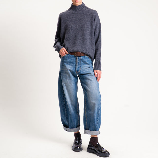 Tensione in-Maglia 100 % lana collo montato - antracite melange