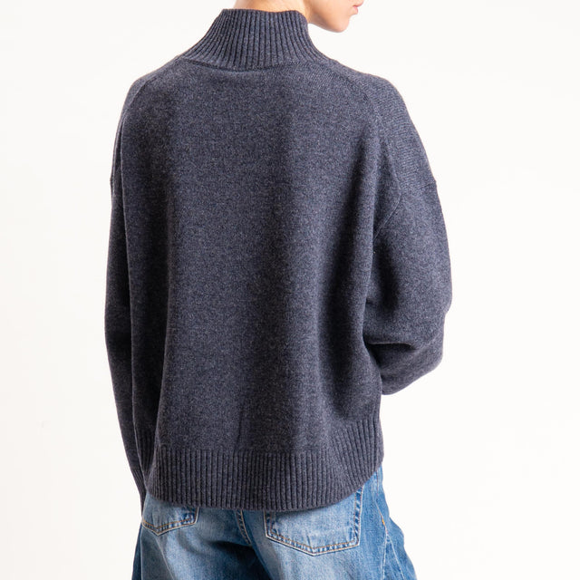 Tensione in-Maglia 100 % lana collo montato - antracite melange