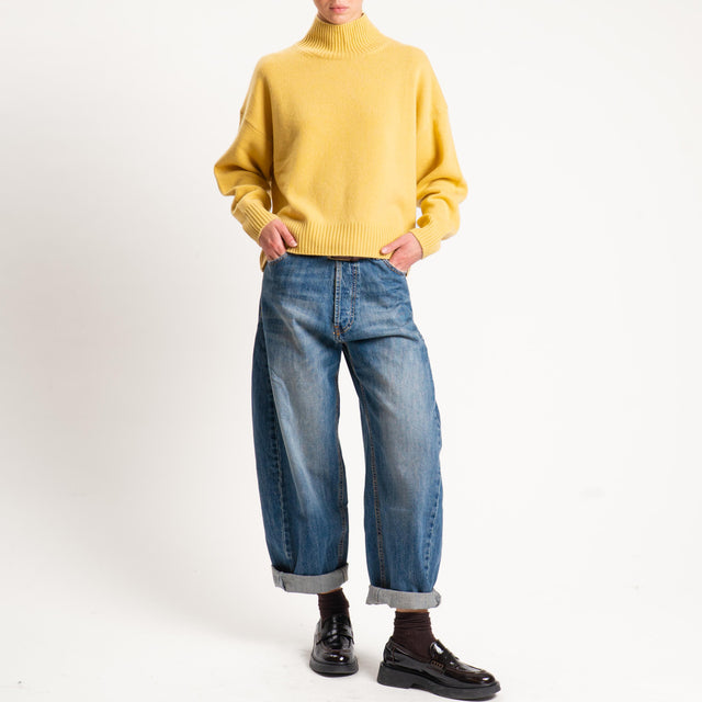 Tensione in-Maglia 100 % lana collo montato - giallo
