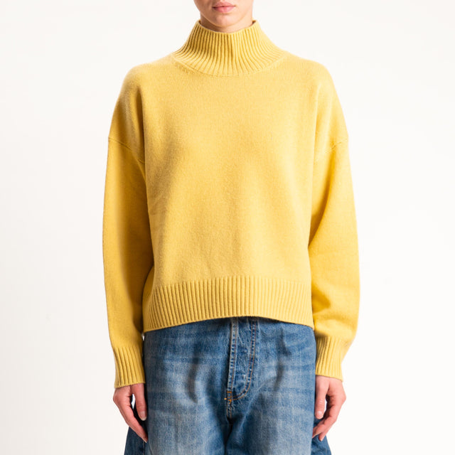 Tensione in-Maglia 100 % lana collo montato - giallo