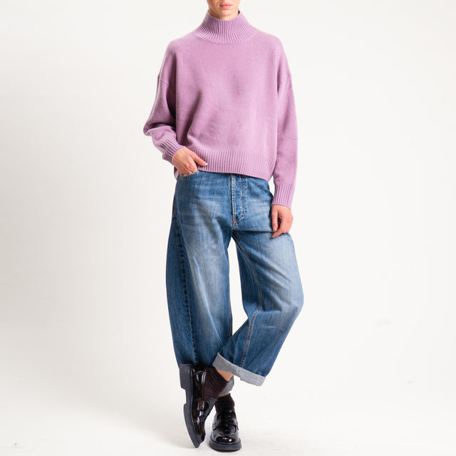 Tensione in-Maglia 100 % lana collo montato - malva