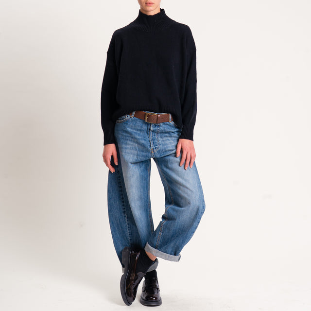 Tensione in-Maglia 100 % lana collo montato - nero
