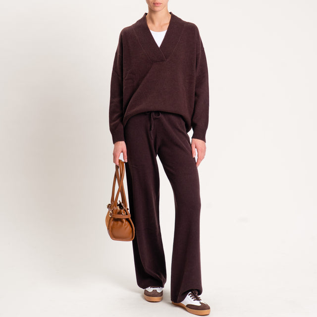 Tensione in-Pantalone 100% lana con coulisse - moro