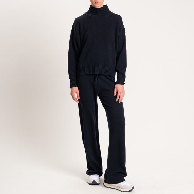Tensione in-Pantalone 100% lana con coulisse - nero
