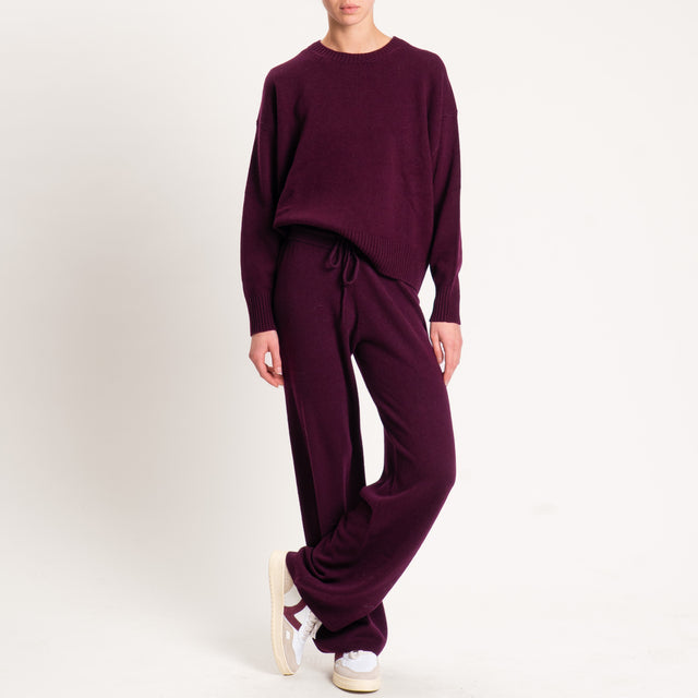 Tensione in-Pantalone 100% lana con coulisse - vino