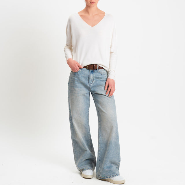 Tensione in -Maglia scatola scollo v - burro