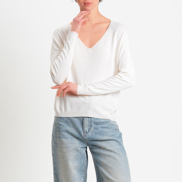 Tensione in -Maglia scatola scollo v - burro