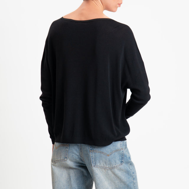 Tensione in -Maglia scatola scollo v - nero