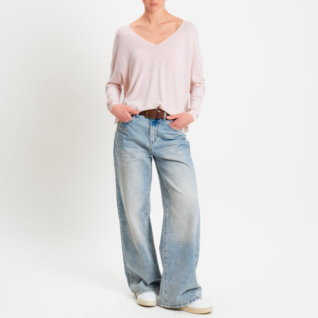 Tensione in -Maglia scatola scollo v - rosa