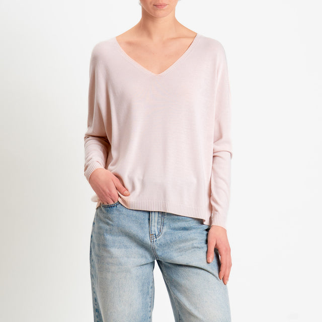 Tensione in -Maglia scatola scollo v - rosa