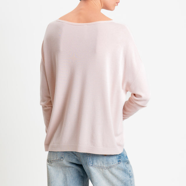 Tensione in -Maglia scatola scollo v - rosa