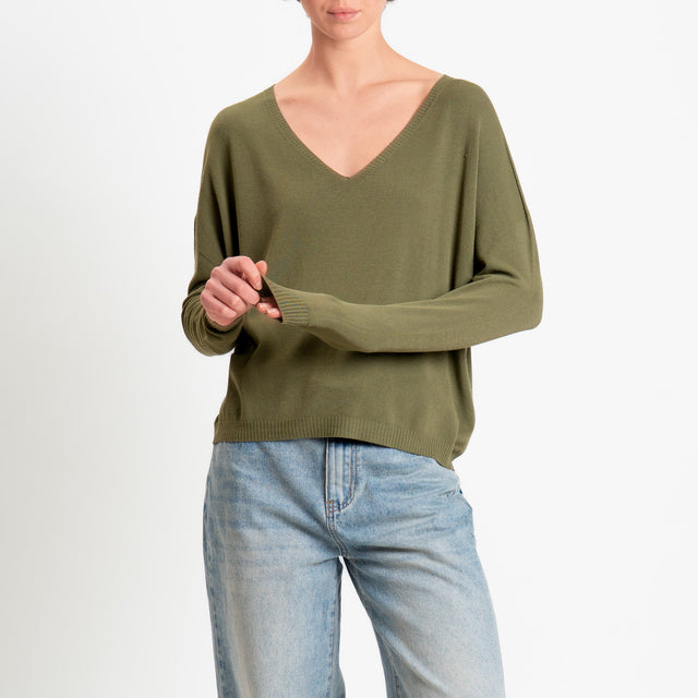 Tensione in -Maglia scatola scollo v - militare