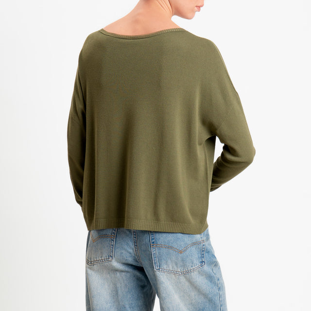 Tensione in -Maglia scatola scollo v - militare