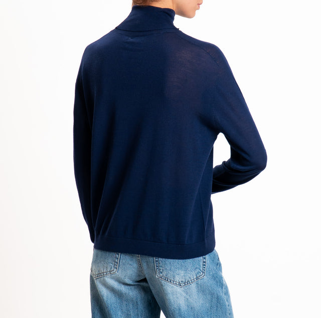 Tensione in-Maglia collo alto 100% LANA MERINO - blu