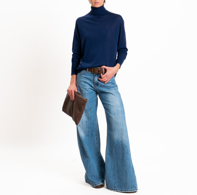 Tensione in-Maglia collo alto 100% LANA MERINO - blu