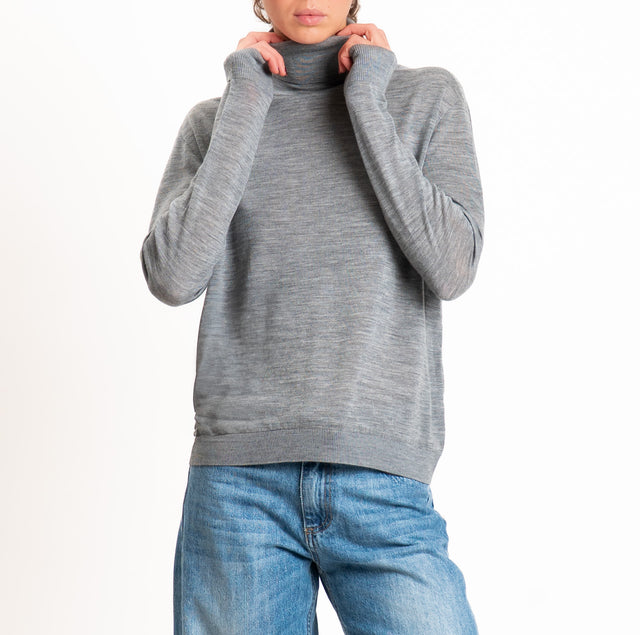 Tensione in-Maglia collo alto 100% LANA MERINO - grigio melange