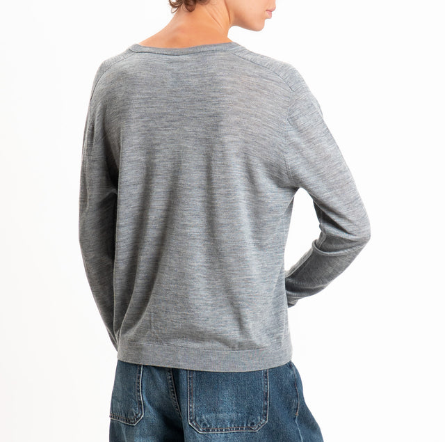 Tensione in-Maglia scollo a v 100% LANA MERINO - grigio melange