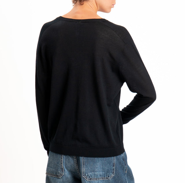 Tensione in-Maglia scollo a v 100% LANA MERINO - nero