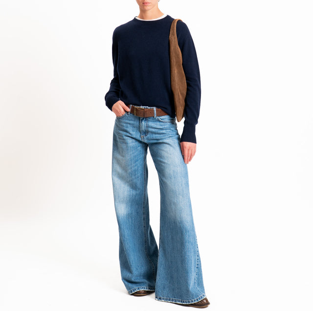 Tensione in-Maglia girocollo 100% LANA SOFT - blu