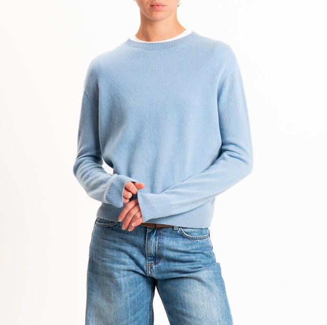 Tensione in-Maglia girocollo 100% LANA SOFT - celeste