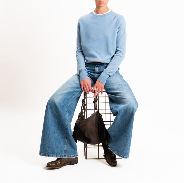Tensione in-Maglia girocollo 100% LANA SOFT - celeste