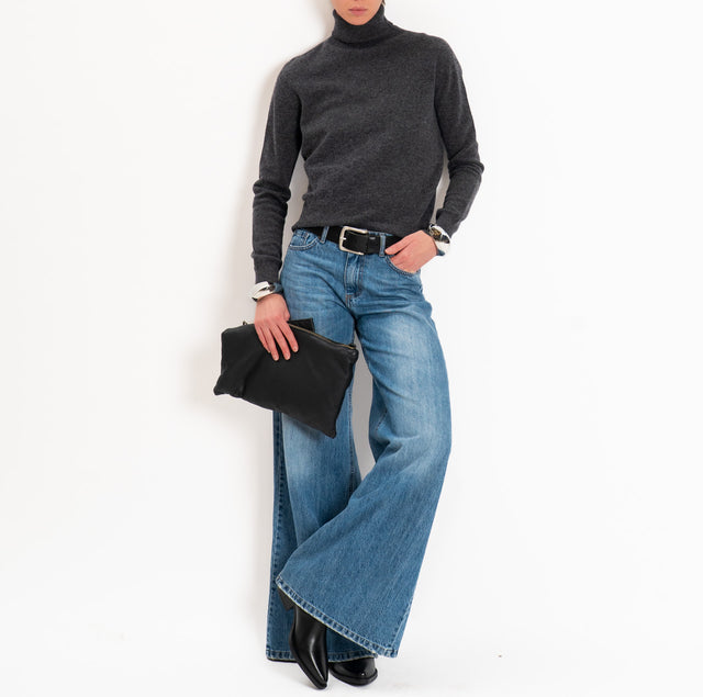 Tensione in-Maglia 100% LANA SOFT collo alto - antracite