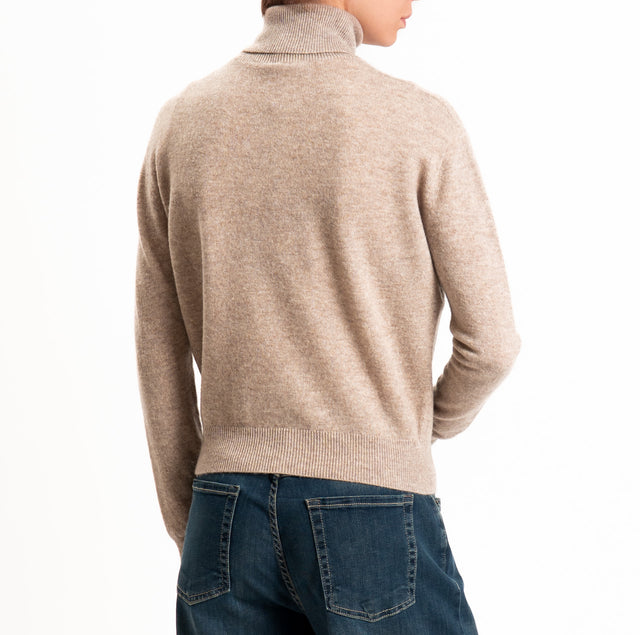 Tensione in-Maglia 100% LANA SOFT collo alto - beige melange