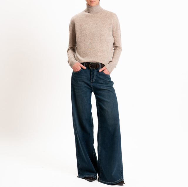 Tensione in-Maglia 100% LANA SOFT collo alto - beige melange