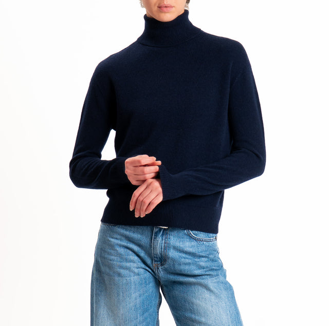 Tensione in-Maglia 100% LANA SOFT collo alto - blu