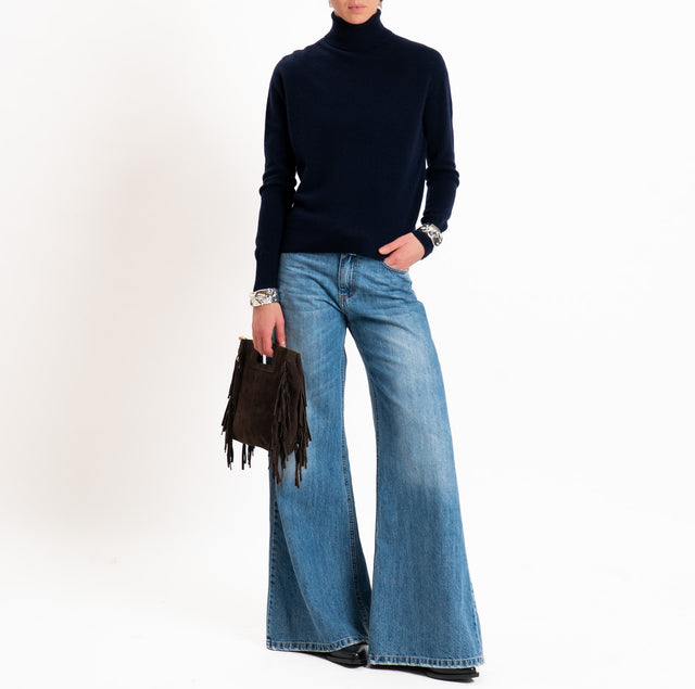 Tensione in-Maglia 100% LANA SOFT collo alto - blu