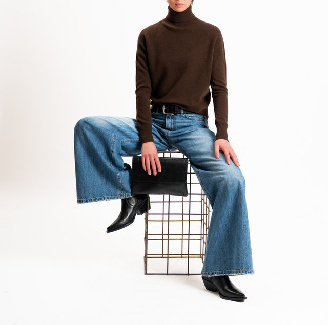 Tensione in-Maglia 100% LANA SOFT collo alto - moro