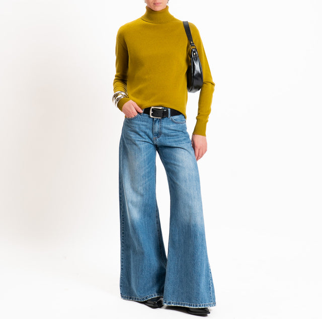 Tensione in-Maglia 100% LANA SOFT collo alto - olio