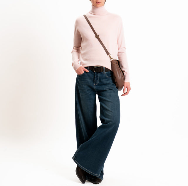 Tensione in-Maglia 100% LANA SOFT collo alto - rosa
