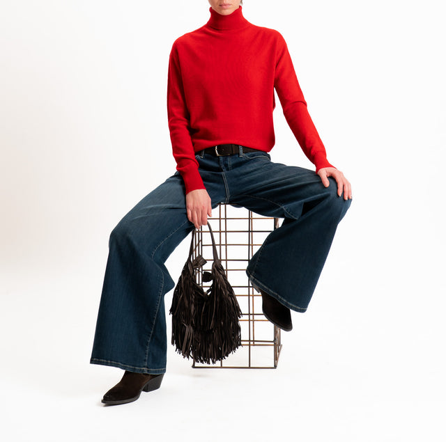 Tensione in-Maglia 100% LANA SOFT collo alto - rosso