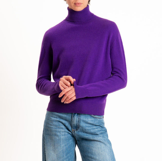 Tensione in-Maglia 100% LANA SOFT collo alto - viola