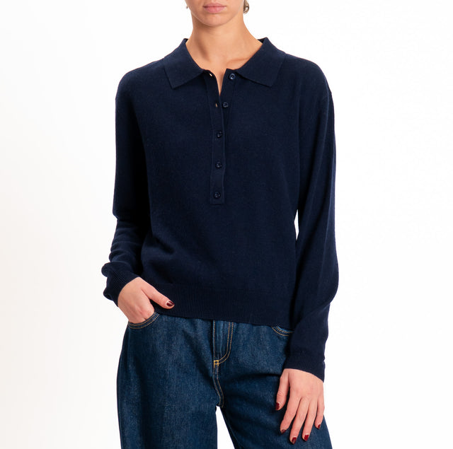 Tensione in-Maglia polo 100% LANA SOFT - blu