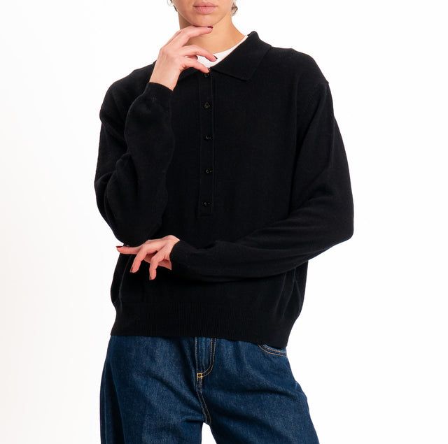 Tensione in-Maglia polo 100% LANA SOFT - nero