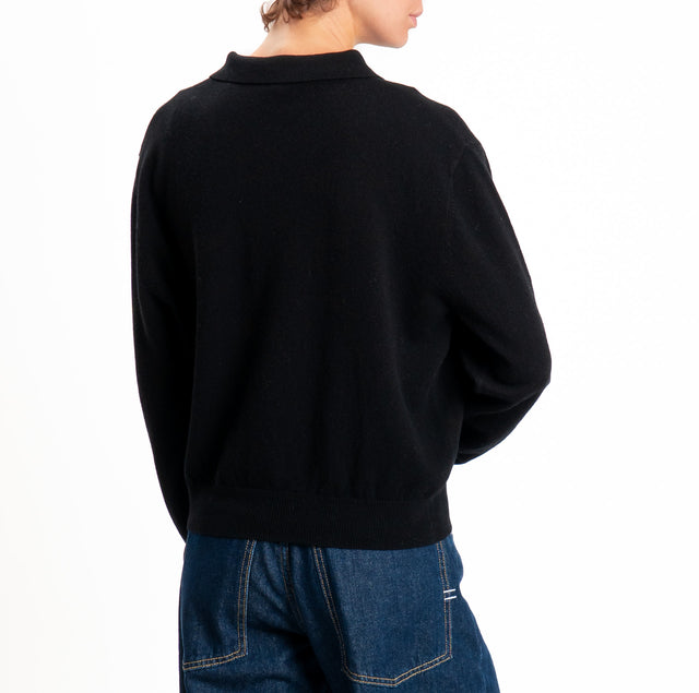 Tensione in-Maglia polo 100% LANA SOFT - nero