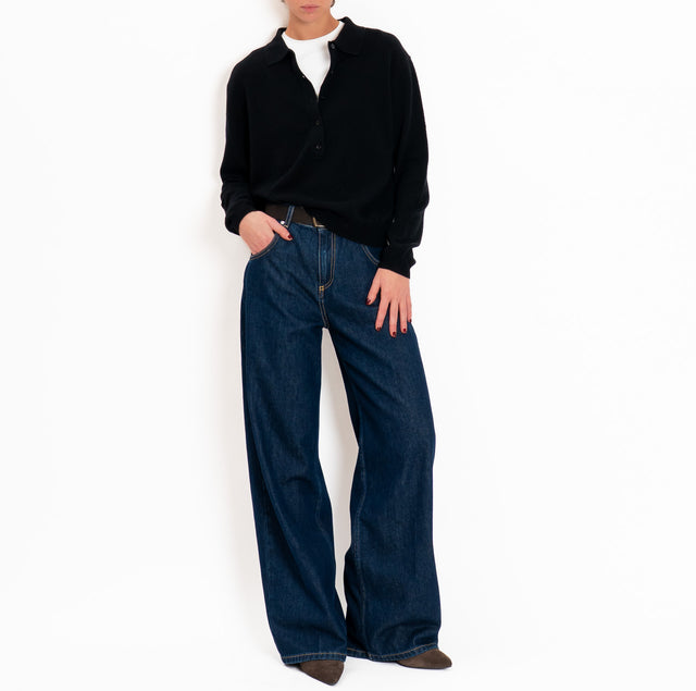 Tensione in-Maglia polo 100% LANA SOFT - nero