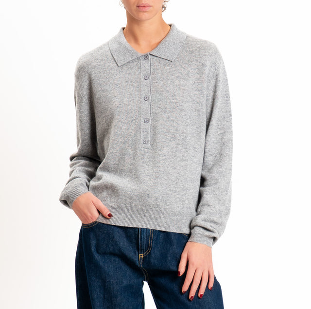 Tensione in-Maglia polo 100% LANA SOFT - grigio melange